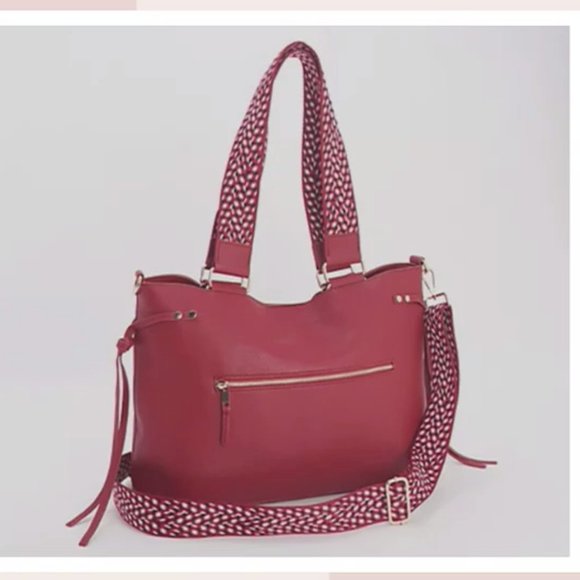 NWT AHDORNED RED North/South LARGE Double Handle Tote with Crossbody Strap - Picture 1 of 9